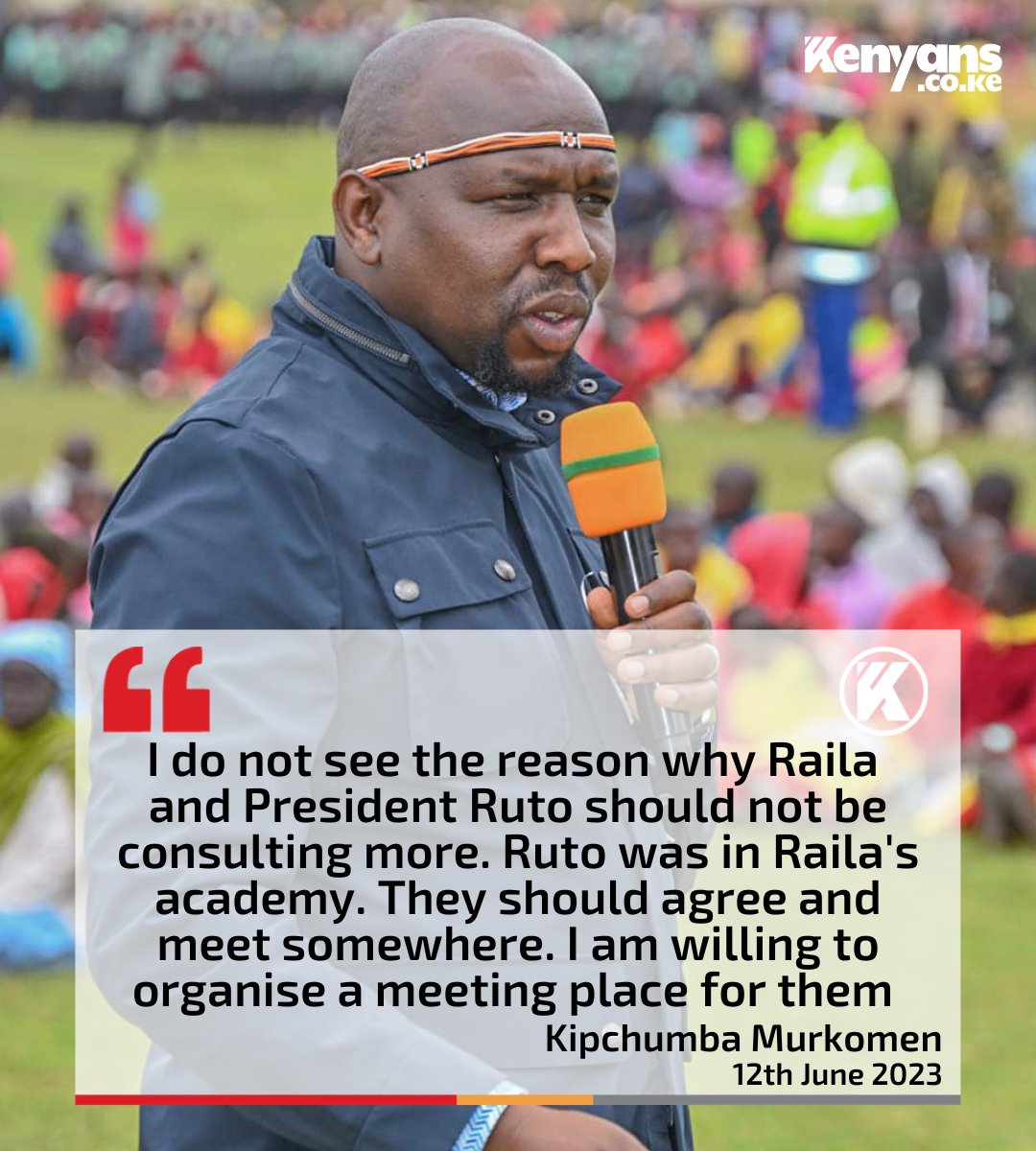 #UpdateNews

'@WilliamsRuto and @RailaOdinga should agree to meet somewhere.' ~ @kipmurkomen 

@StateHouseKenya @TheODMparty @NAssemblyKE @ntvkenya @citizentvkenya 

#SenthilBalaji #earthquake #StanleyCupFinals #หุ้นitv #onstorm #NEETUG2023