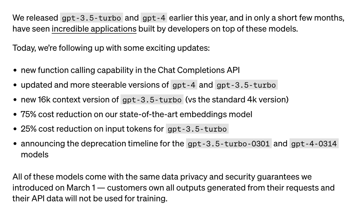SynthIntel2023's tweet image. Big things happens. The function calling will change the world.
#OpenAI #functioncalling #AI #GPT4 #gpt3
openai.com/blog/function-…