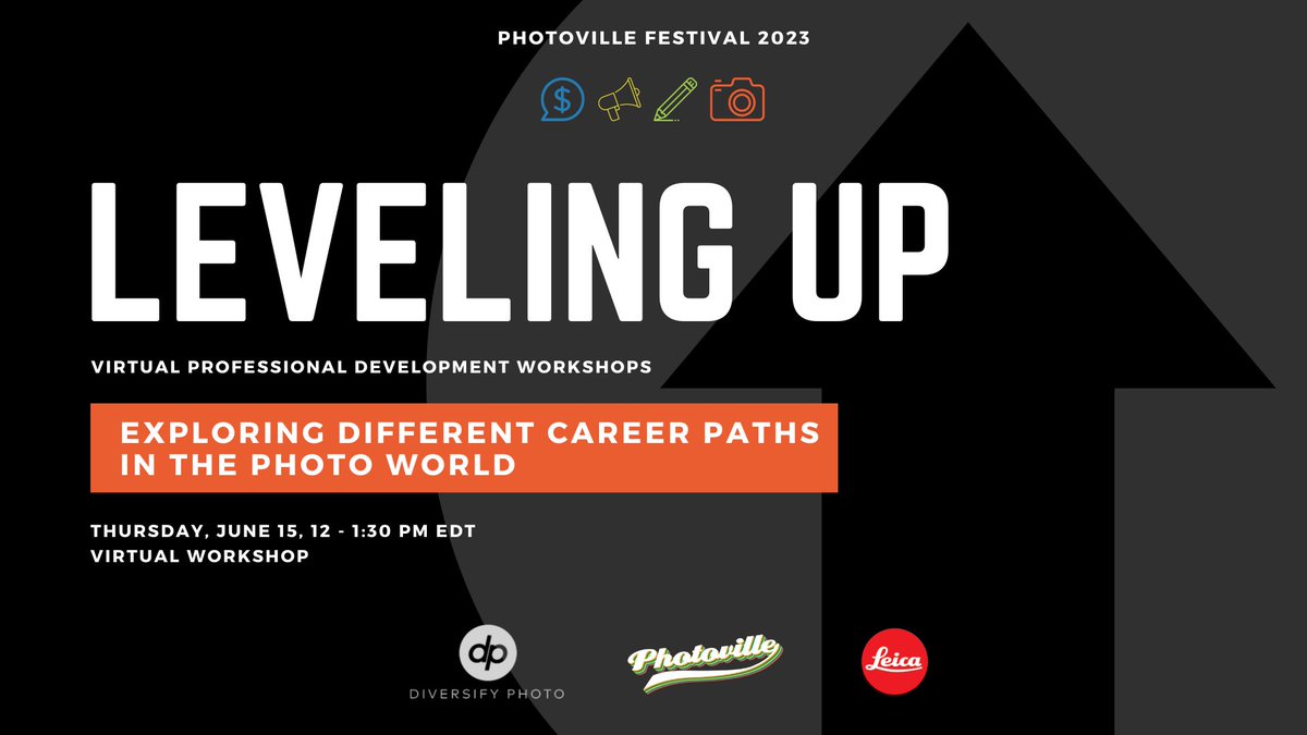 @DiversifyPhoto + @Photoville's 2nd workshop on Different Career Paths in the Photo World is TODAY! Th. 6/15, 12pm-1:30pm ET. Featuring @redeyereps, @theluupe, Wendy Correa, @AndreaWise_ Join the talk here: photoville.nyc/event/leveling… With support from @LeicaCameraUSA