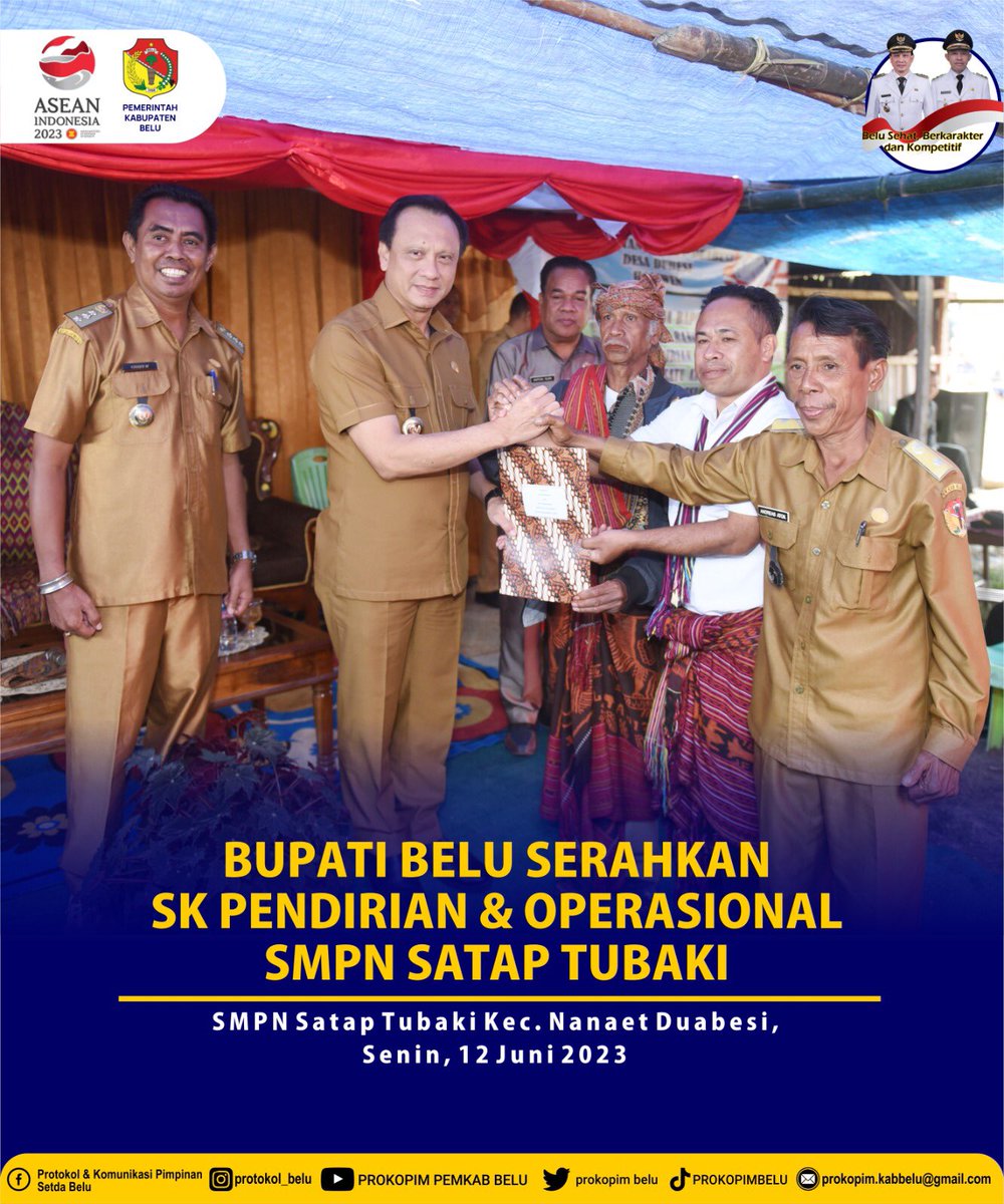 prokopimbelu's tweet photo. Bupati Belu Serahkan SK Pendirian &amp; Operasional SMPN Satap Tubaki. #bupatibelu
#wakilbupatibelu
#sekdabelu
#atambuakotaperbatasan
#pemkabbelu
#belusehatberkarakterdankompetitif
#perbatasanindonesiatimorleste
#prokopimbelu                                 #PemprovNTT https://t.co/tg9k1fh2nO