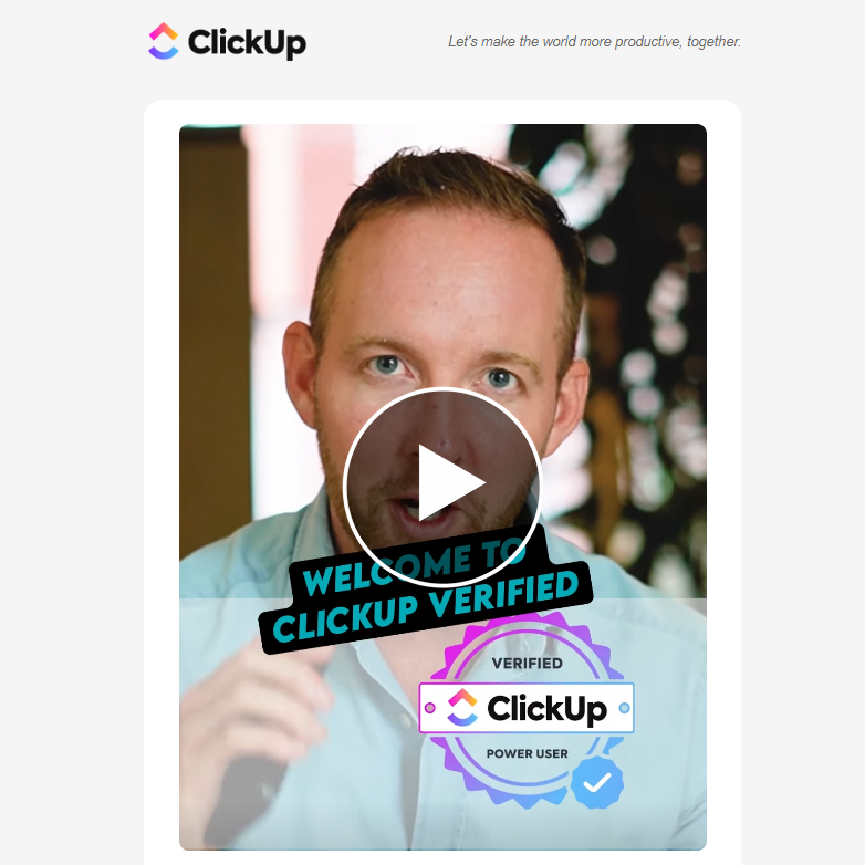 Considering how much work I get done via <a href="/clickup/">ClickUp</a>, I was wondering how long it'd take until I was eligible for ClickUp Verified. Can confirm now! 😍

Thanks team! I'd love to add this to my ClickUp Intermediate Certification too 👏🏼👏🏼