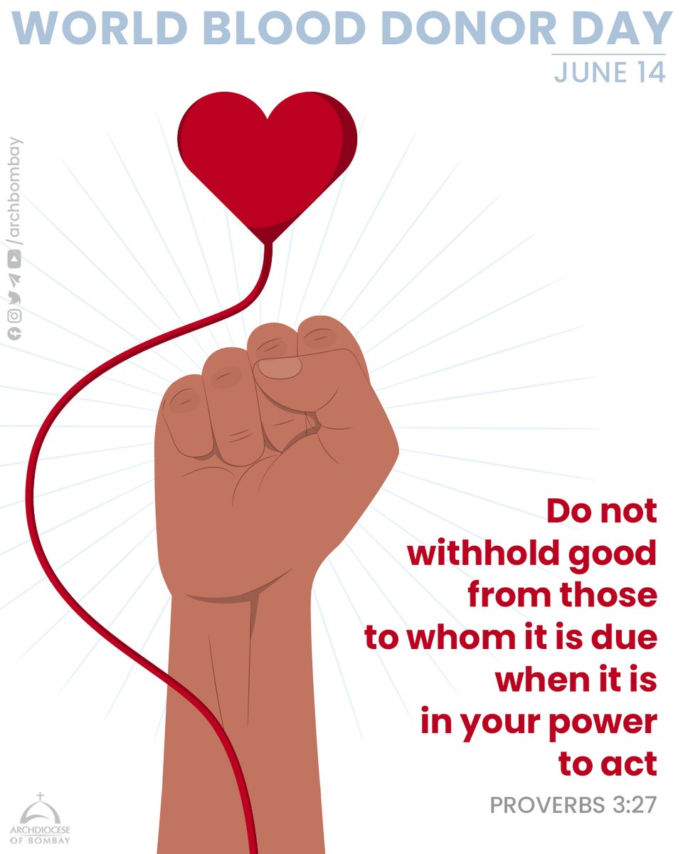 archbombay's tweet photo. Giving unconditionally is an act of goodness, kindness and charity. May we, through the Holy Spirit, have the courage to come to the aid of our brothers and sisters without reserve.
#blooddonation #actsofgoodness #christiangiving #CatholicTwitter #worldblooddonorday https://t.co/z3ybbx8oZ3