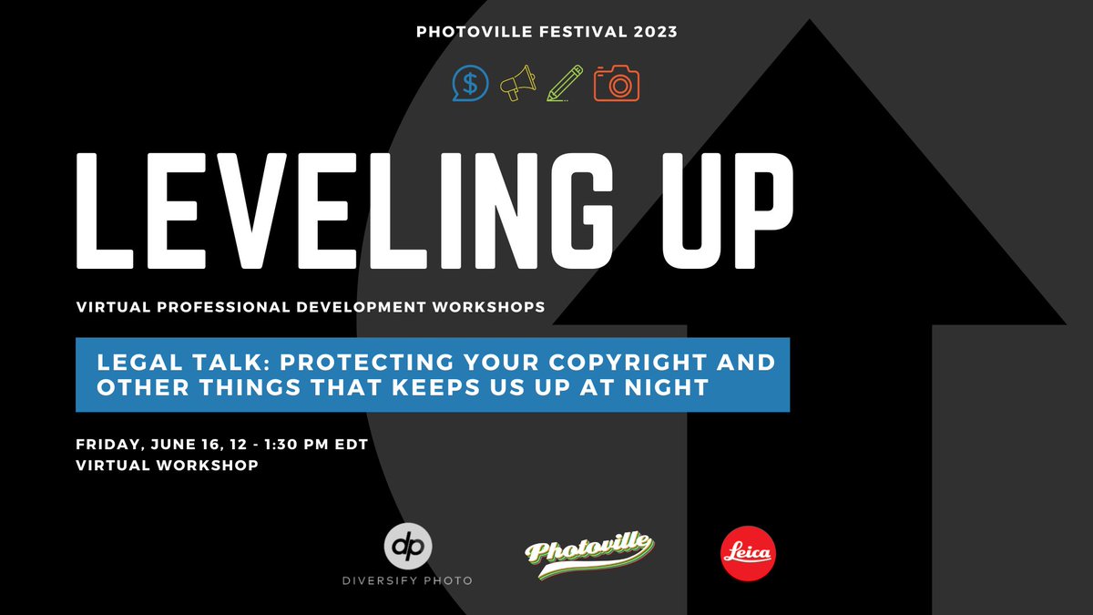 DiversifyPhoto's tweet photo. RSVP for @DiversifyPhoto +
@photoville's Professional Development workshops supported by @LeicaCameraUSA 

Session 3 "Legal Talk" is TOMORROW 6/16 @ 12pm ET. Featuring @slyon66, @nppaexec,  Gili Yaari, &amp; Suchan Vodoor.

https://t.co/I1JccNiJa7 https://t.co/WNu5ctC3Ip