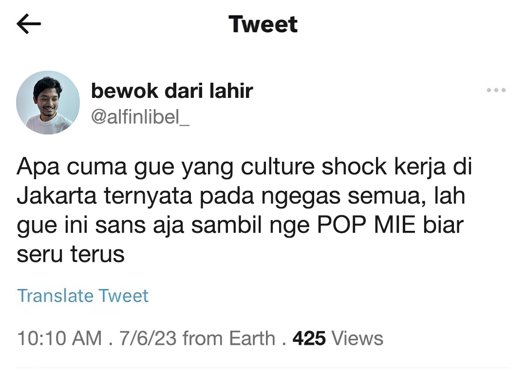 ngePopMie's tweet photo. Banyak banget sih ya culture shock di ibukota. Kalo culture shock di Jakarta versi lo apa, Sob? https://t.co/Au6dbh1vUb