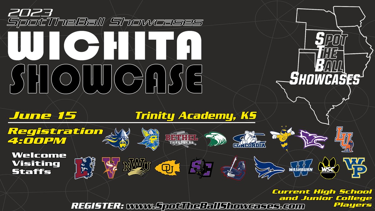 Wichita We Are Coming‼️
🔗bit.ly/STBWichita2023
@SalinaFootball @sam_sellers @SWHActivities
@Coach_LEcuyer @blueacesfb @WHtsFootball @CoachSMartin @NWGRIZZLYFB
@russwells78 @TitansWsh @Only1MarcusBag @buffs_football @AdamRosenstiel @WWPioneerFb @sportsinkansas 

#STBShowcases