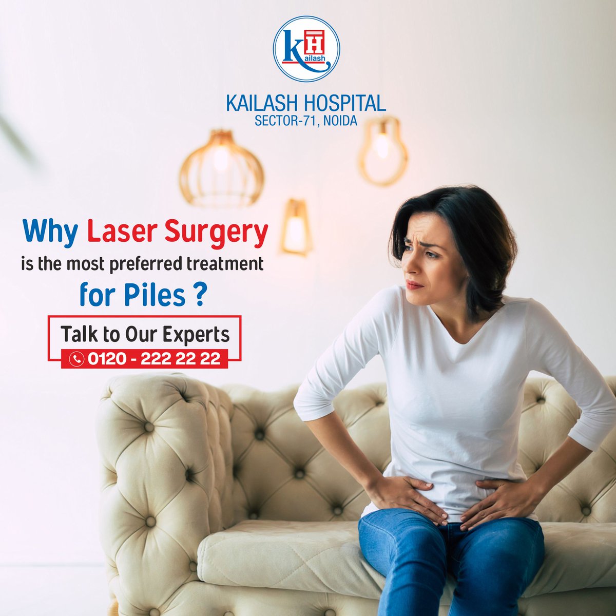 Tired of dealing with the discomfort and pain of Piles?
Laser surgery, the most preferred treatment for piles available at Kailash Hospital, Sector 71, Noida.
To consult our experts, call : 0120 2222222

#piles #pilestreatment #PilesSurgery #pilesproblem #lasersurgery