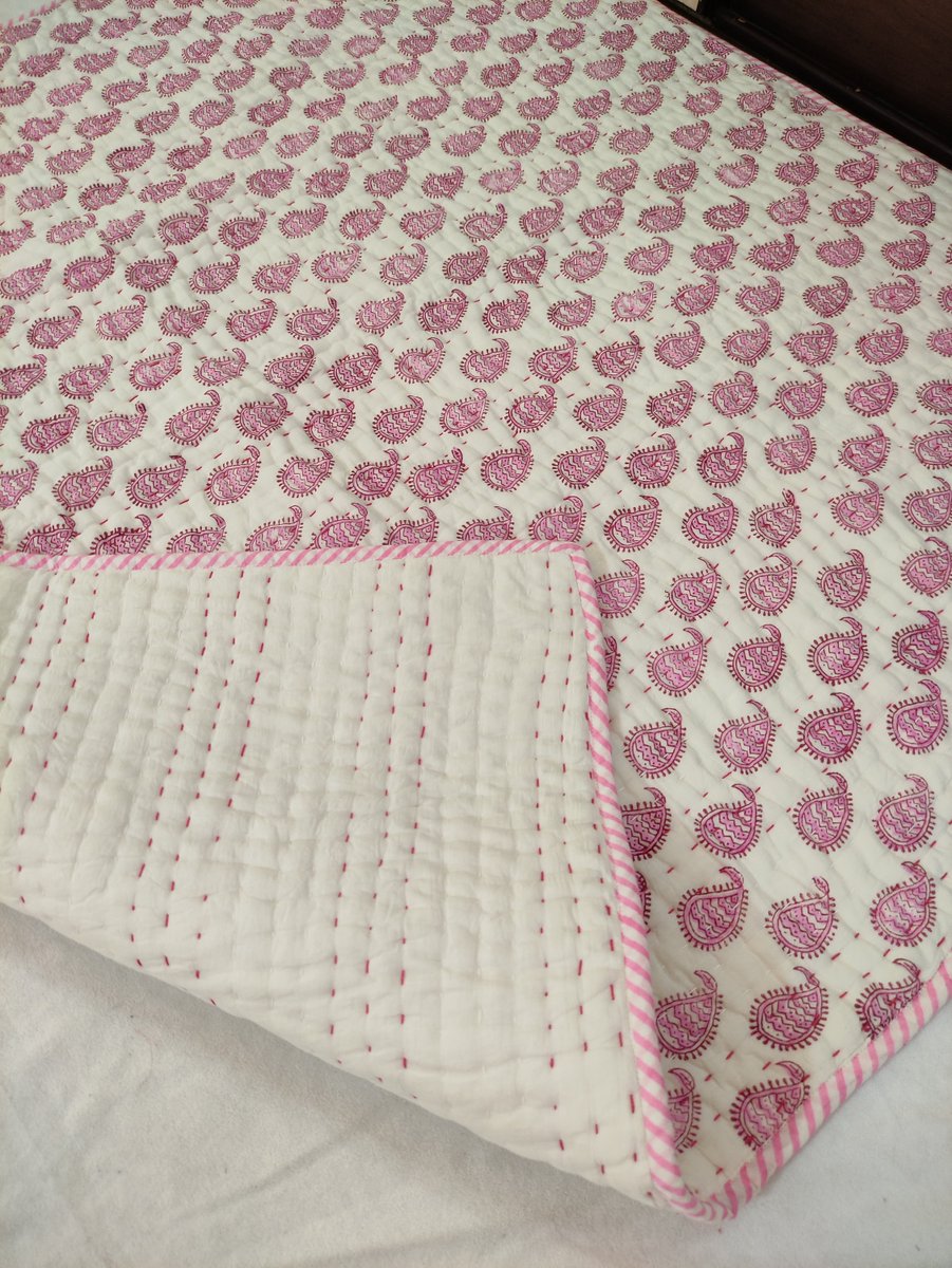 Latest addition to my #etsy shop: 100% Cotton Kantha Throw, Soft Cotton Handmade Baby Quilt, Hand Block Print Baby Blanket, Multiple Sizes, Kantha Quilt, Bedding  etsy.me/3JbH5ij #white #engagement #pink #paisley #kid #coastaltropical #toddler #cotton