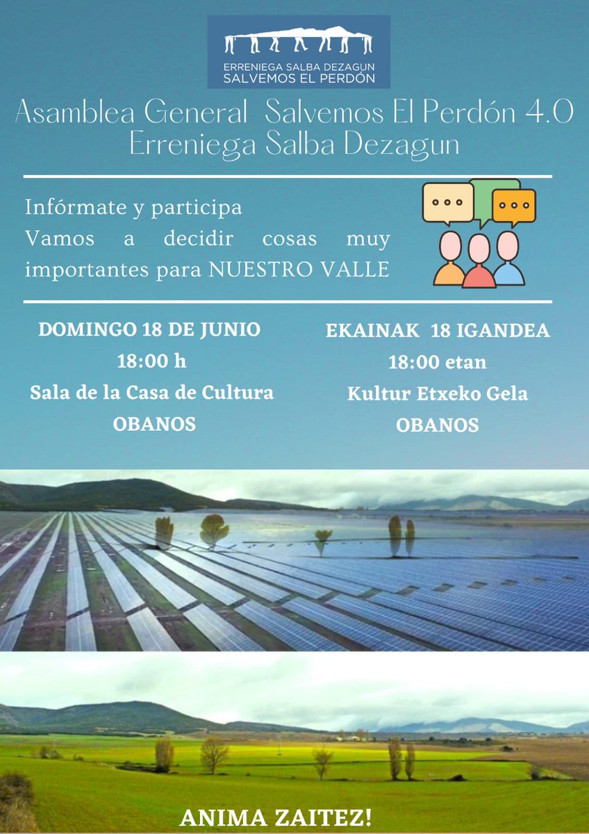 Este domingo, asamblea en Obanos. Infórmate y participa.
