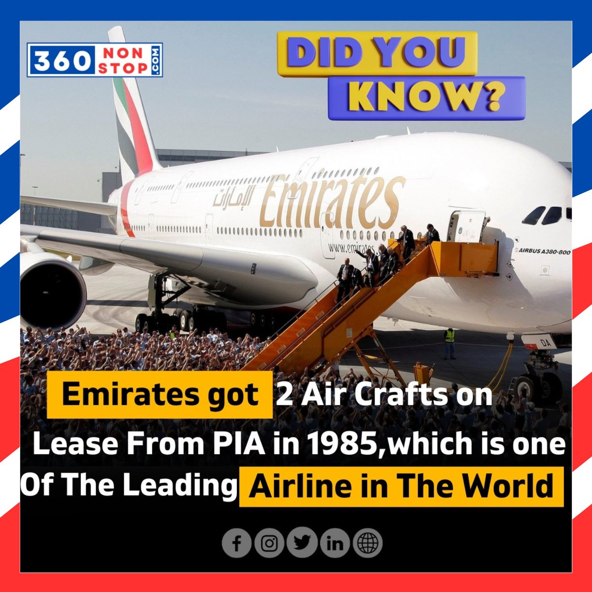 Did you know??
Emirates got 2 Air Craft on Lease From PIA in 1985, Which  is One oF the Leading Airline  In The World.

#EmiratesPIALease #AirCraftLease #AirlinePartnership #AviationHistory #PIAandEmirates #AirlineCollaboration #LeasedAircraft 
#360nonstop