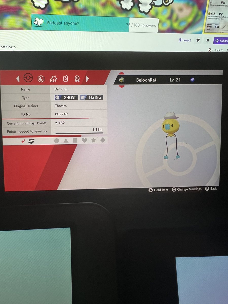 Tsgnwn's tweet photo. Shiny drifloon after only 34 random encounters in sword with shiny charm (phase 1 for minccino, OOOHH MY GOD I RAN INTO THIS ON ACCIDENT!) #pokemon #shinypokemon #drifloon #ratweek #ratweek2023 https://t.co/XGAzUHCJ4V