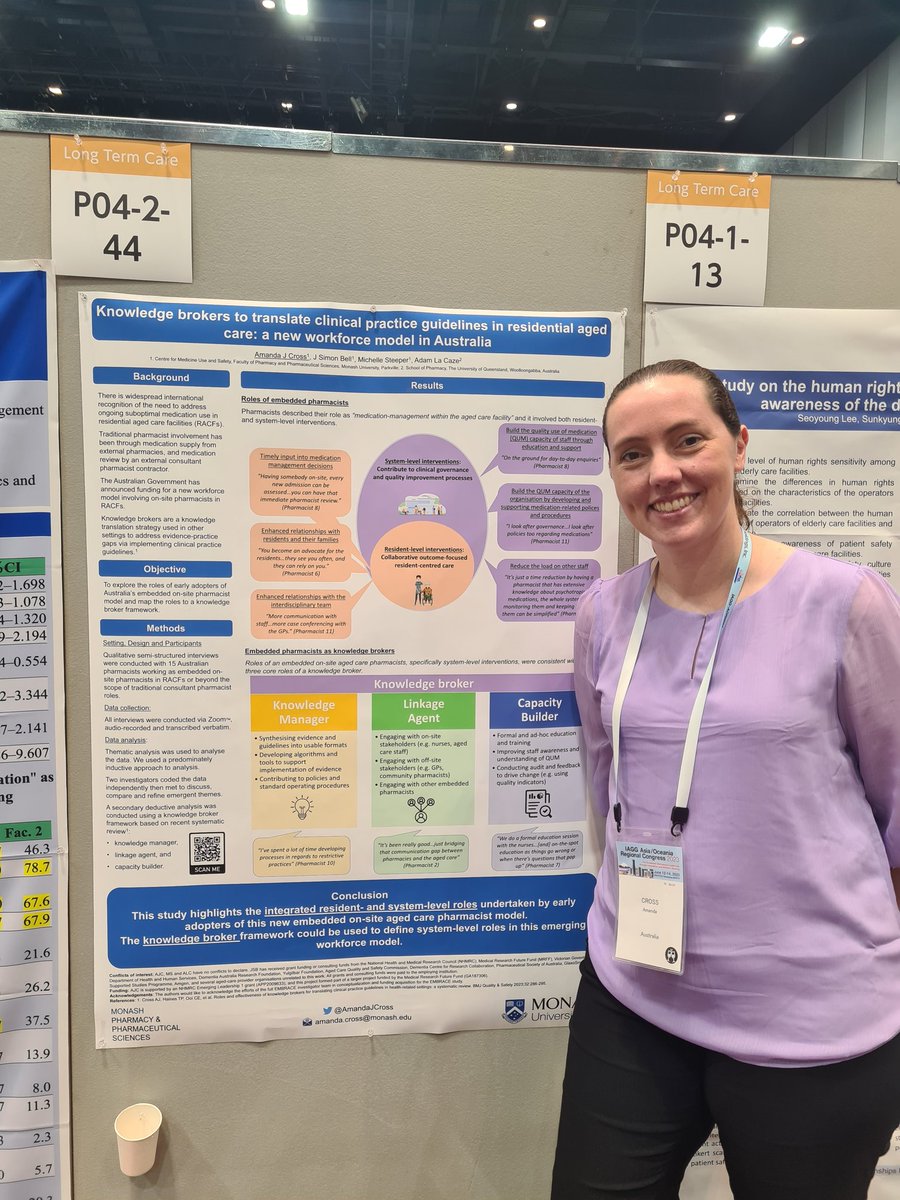 Excited to share my work regarding onsite #agedcare #pharmacists and #knowledgebrokers at #IAGG23 in Yokohama (Japan)! <a href="/CentMedUseSafet/">CMUS</a> <a href="/MIPS_Australia/">Monash Institute of Pharmaceutical Sciences</a>