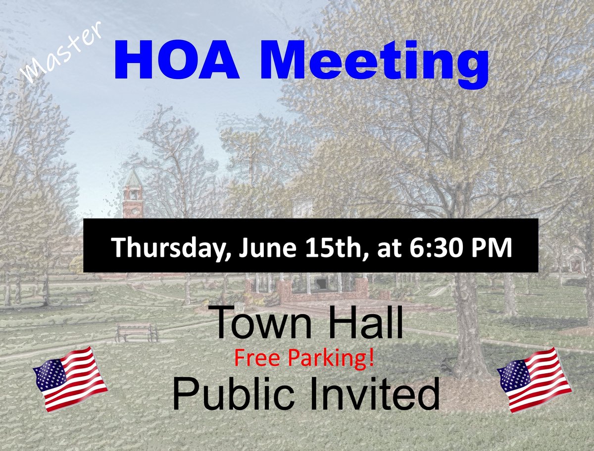 Master HOA Meeting coming up Thursday evening at 6:30 in the Community Center!