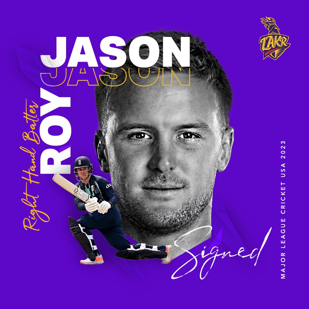 Get ready to witness brilliance as Jason Roy dons the Knight's jersey this time in LA!

<a href="/MLCricket/">Cognizant Major League Cricket</a> #WeAreLAKR #KnightRiders #GalaxyofKnights #MLC23 <a href="/JasonRoy20/">Jason Roy</a>