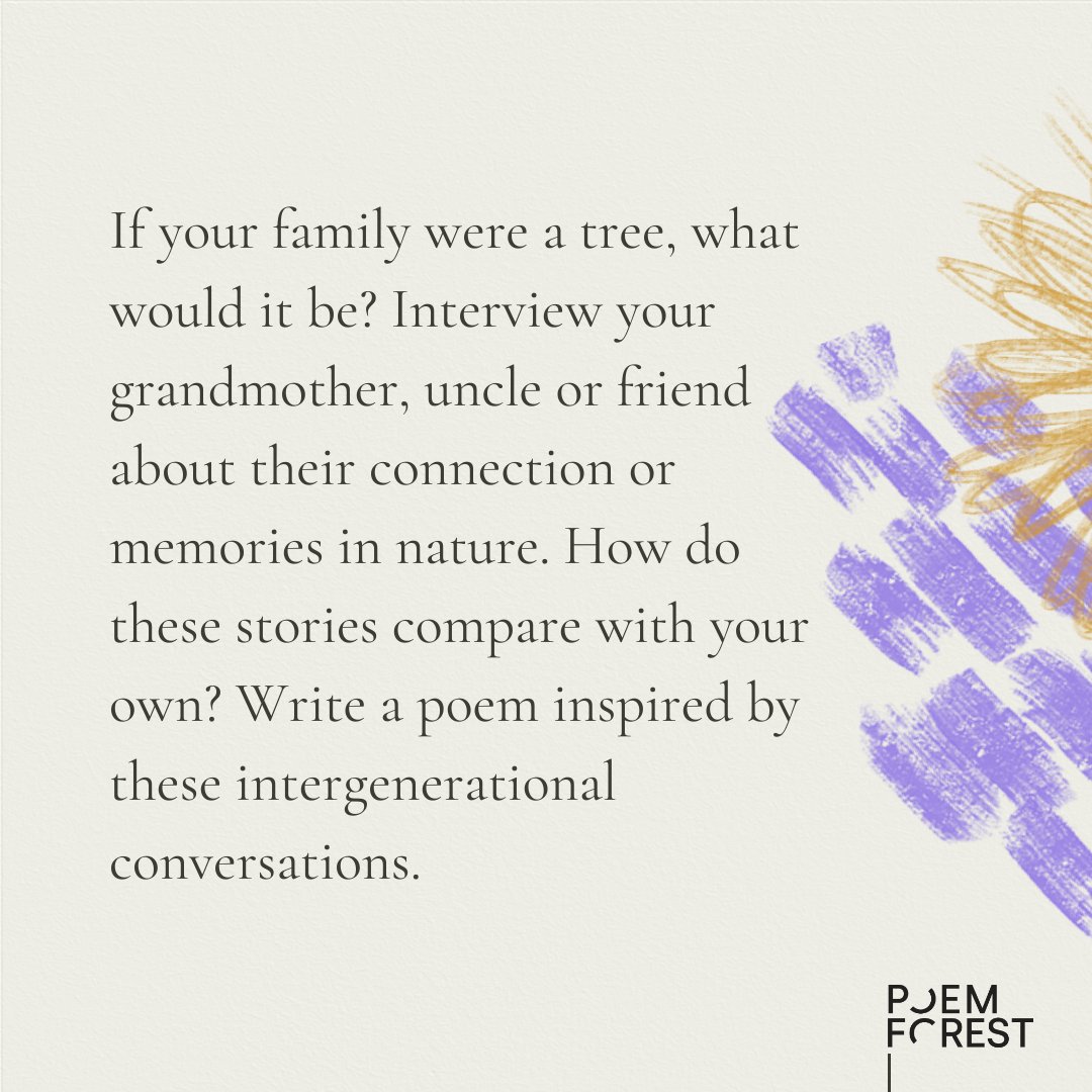 RedRoomPoetry's tweet photo. In her writing prompt, Judge Varsha Yajman challenges us to think about how intergenerational stories are woven into the natural world. 

Read more in the free, curriculum-aligned #POEMFOREST resource 🌱 

https://t.co/FPOQp0D2Zr

#HowToWrite #Poetry https://t.co/cT57mLuOsx