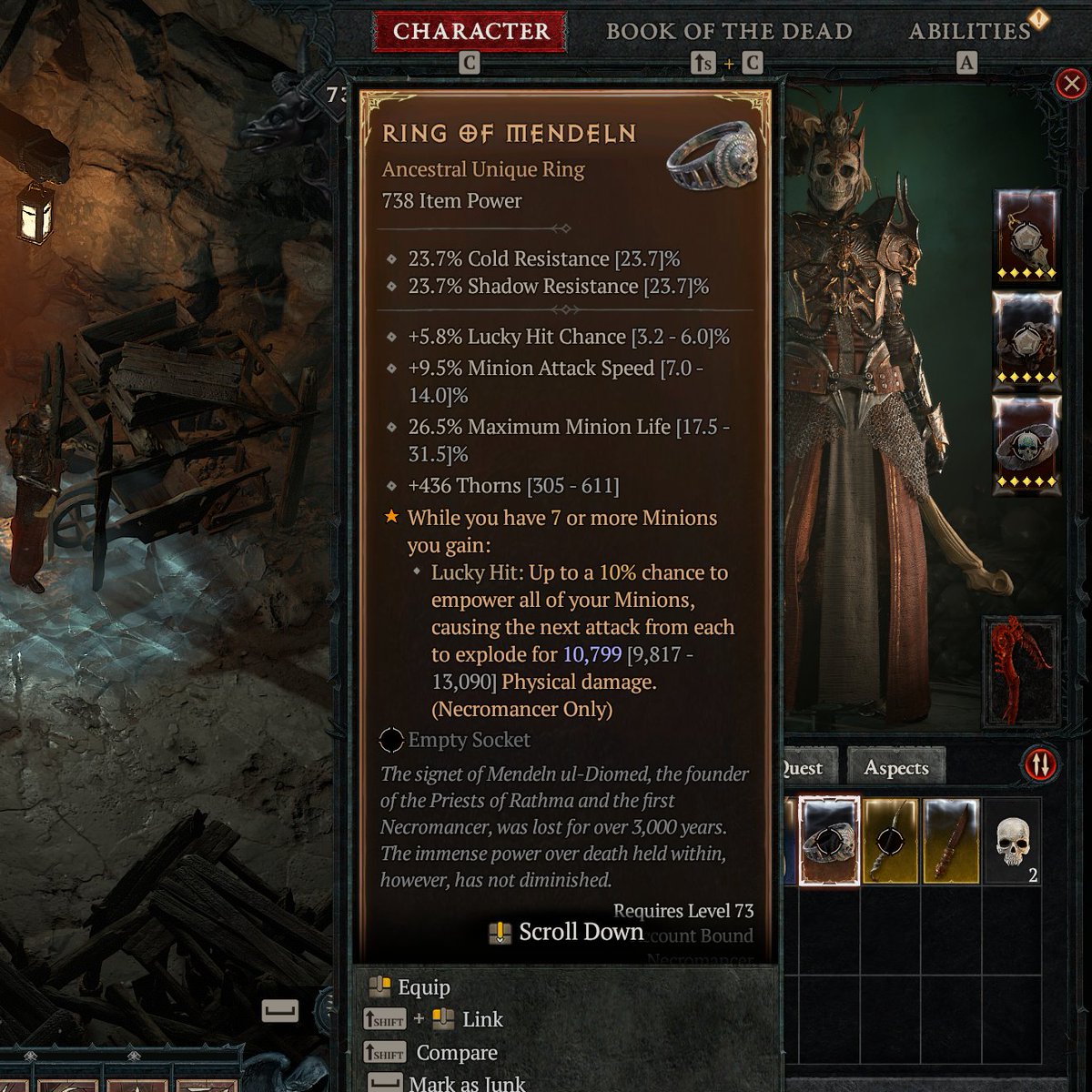 So the unique chase ring i needed (Mendeln) to make my minion build super viable just was not dropping and wanted to change it up for more dps so i went Bone on my Necro, spent many hours &amp; 12m+ gold swapping skills and changing gear over. 

The very next session...

#DiabloIV