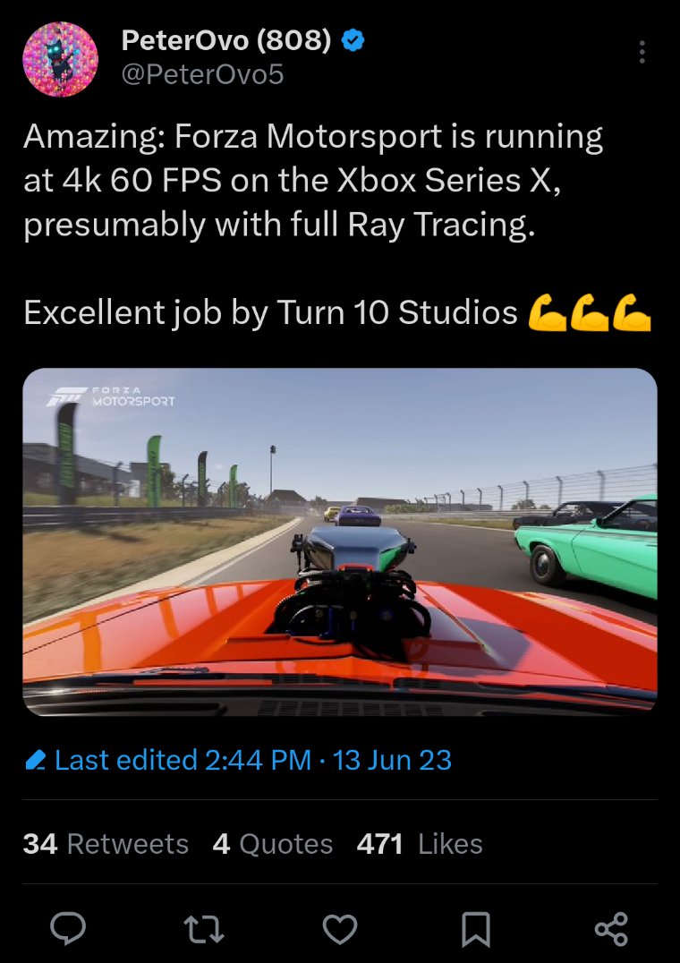 Ok... This is just too funny. @PeterOvo5 was so excited to talk about the power 💪 of the series x, and then quickly realized in the comments that it's for PC. He then edits his tweet like the fraud he is. 4k60fps w RT is PC only evidently 🤣😂😆☠️