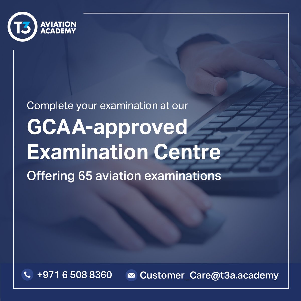 Excel in your examinations with our GCAA-approved Examination Centre equipped with 16 stations fully dedicated to assisting you to conduct your aviation exams.

For more information, visit t3a.academy or send us a message.

#GCAA #AirLaw #CPL #ATPL #MPL #aviation