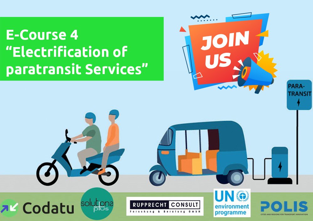 CODATU_org's tweet photo. Register 4 the electric mobility course @SOLUTIONS_EU that includes: An Overview of the paratransit sector, Strategies at National &amp; Local level, Operator engagement, E-paratransit facilities &amp; services deployment💡
➡️https://t.co/er10z5UTXs

@CODATU_org @Wupperinst @ITDPAfrica https://t.co/R3cCg13PjF
