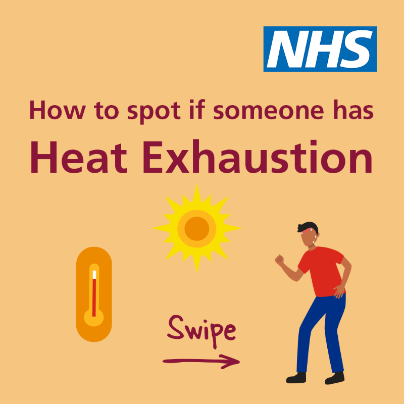 NHSuk's tweet photo. Heat exhaustion is a heat-related illness that can occur after you've been exposed to high temperatures.

Learn the symptoms and what to do if you or someone else shows signs of heat exhaustion. ⬇️