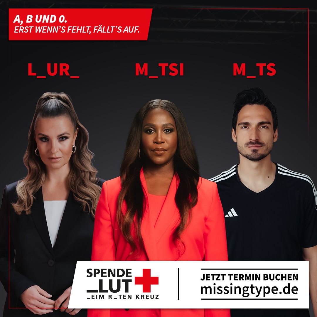 🅰️,🅱️&amp;🅾️. Erst wenn’s fehlt, fällt’s auf.  
👉 Jetzt Termin buchen: missingtype.de

Der heutige Weltblutspendetag markiert den Startschuss für unsere Kampagne #missingtype - erst wenn’s fehlt, fällt‘s auf.

<a href="/motsimabusetanz/">motsimabusetanz</a> <a href="/LauraWontorra/">Laura Wontorra</a> <a href="/Aussenrist15/">Kai Ser</a> 
@blutspendebayern