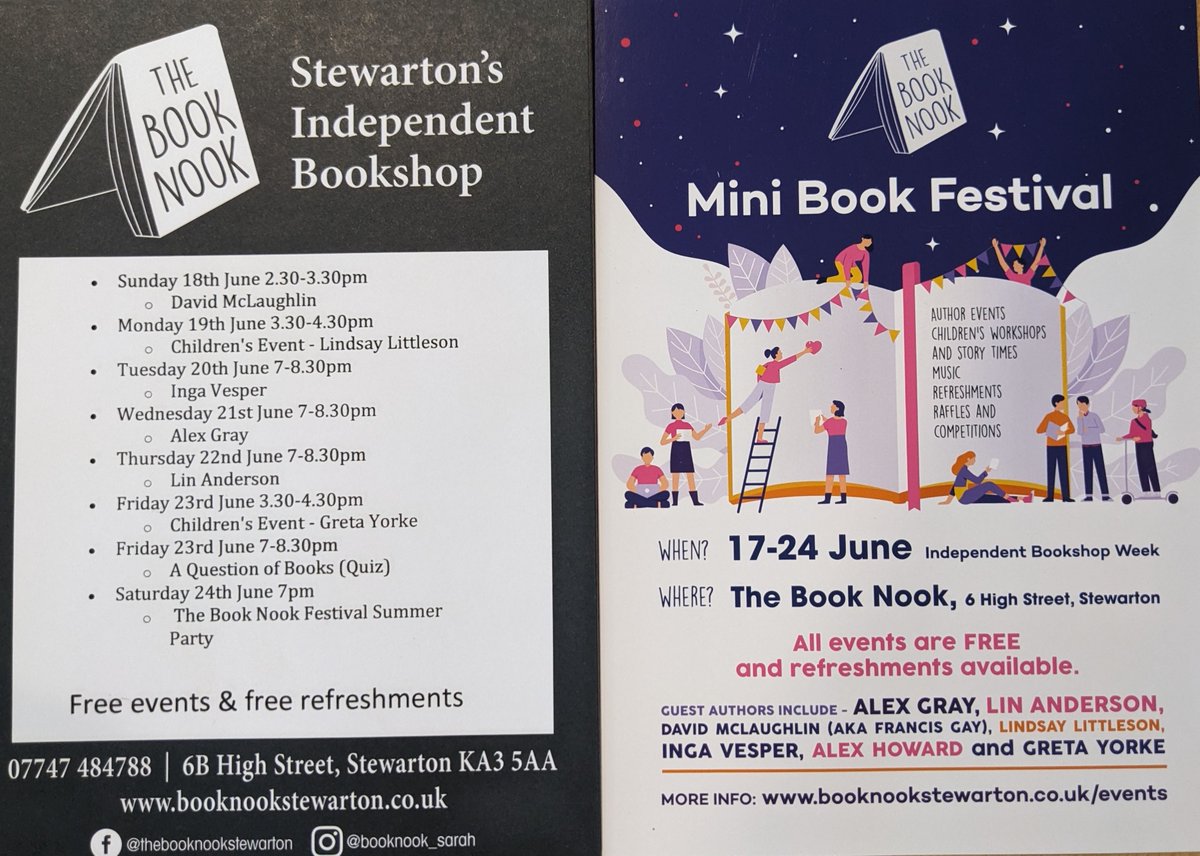 Our Book Festival starts this Sunday! Lots of great author events for adults and children, plus a book quiz on the Friday and our summer party on Saturday 24th. All welcome to all events and all free!
Book here - booknookstewarton.co.uk/events
#booksaremybag #indiebookshop