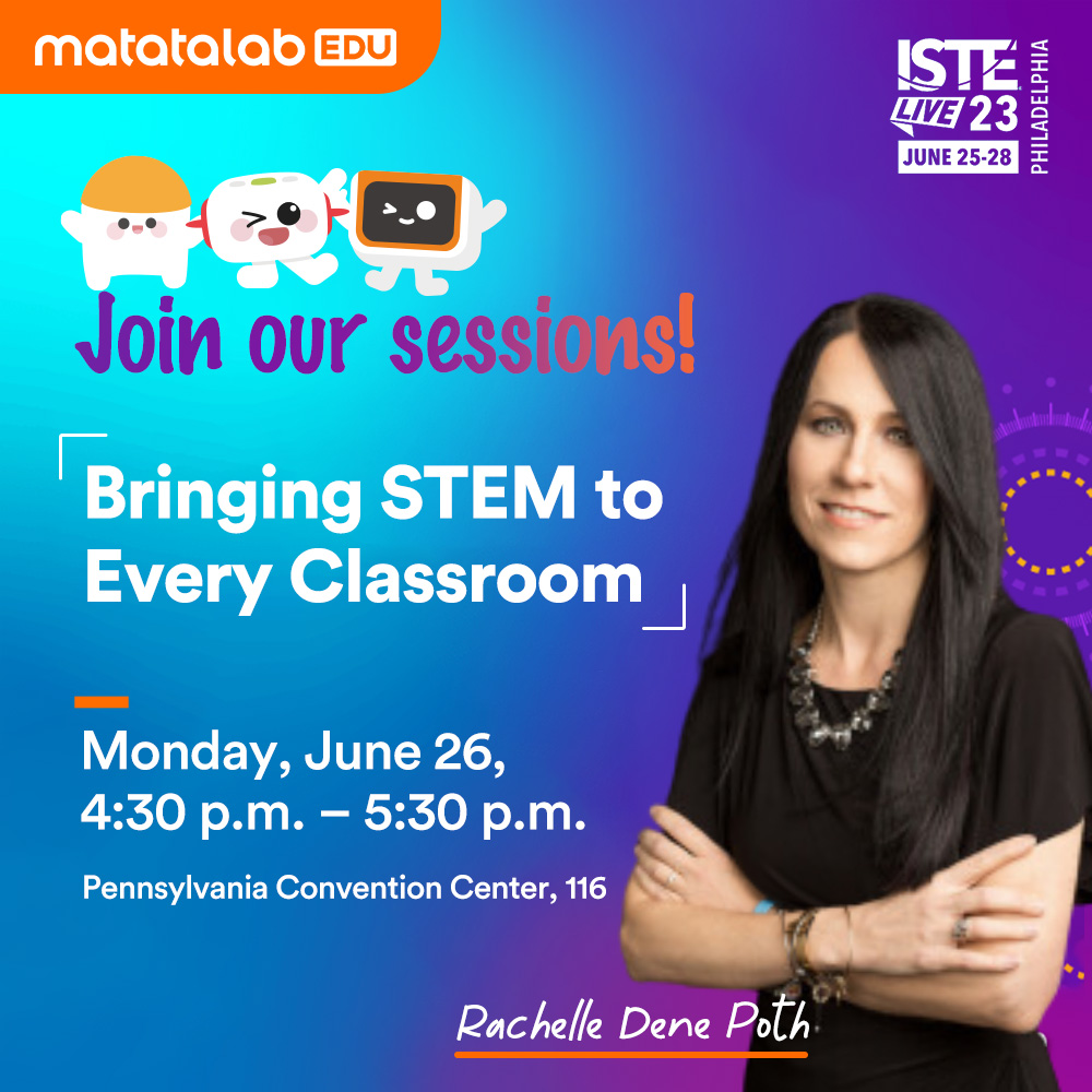 MatataStudioEDU's tweet image. Rachelle Dené Poth is our special guest speaker at #ISTELIVE2023
On 26th June Rachelle will be doing two talks:
9:30-11:00am Immerse Students in Learning with AR/VR/XR and AI! 👩🏻💻
4:30-5:30pm Bringing STEM into Every Classroom 🏫
#VinciBot #CodingLikeABC #STEMeducation #stemkids