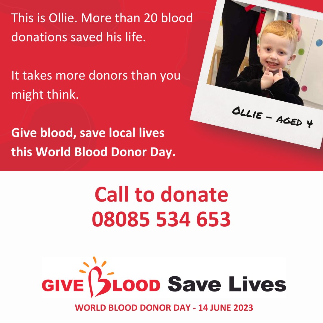 It's #WorldBloodDonorDay ! Check out this amazing story from Ollie. Ollie from #Ballymoney needed +20 blood donations to save his life. Find out about Ollie's journey at nibts.hscni.net/ollies-story/ 🩸🙌 #giveblood #NorthernIreland <a href="/GiveBloodNI/">NI Blood Transfusion</a> <a href="/WHO/">World Health Organization (WHO)</a>