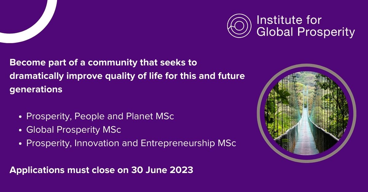 Last few weeks remaining to apply for your place with us this autumn!

Challenge assumptions &amp; consider new, radical approaches towards economic, social &amp; cultural #prosperity with an MSc degree from IGP, part of <a href="/TheBartlettUCL/">The Bartlett</a> 

Apply by 30 June ucl.ac.uk/bartlett/igp/p…