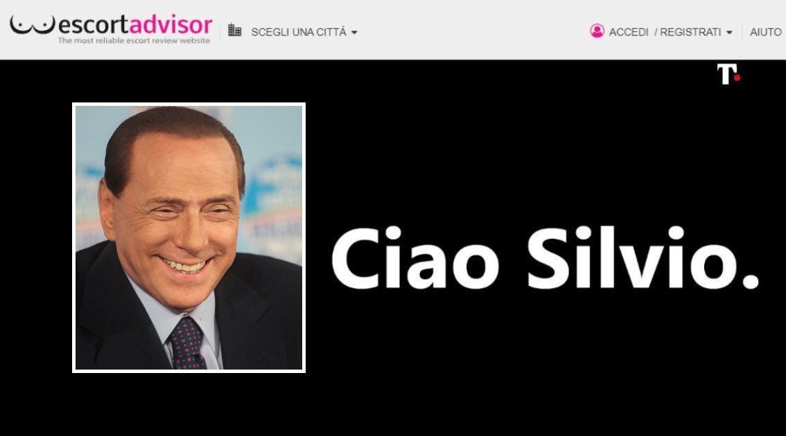 mpignatiello's tweet photo. Ma solo io ero convinta che fosse un meme? #Berlusconi #luttonazionale #escortadvisor https://t.co/Wm43vUa8ag