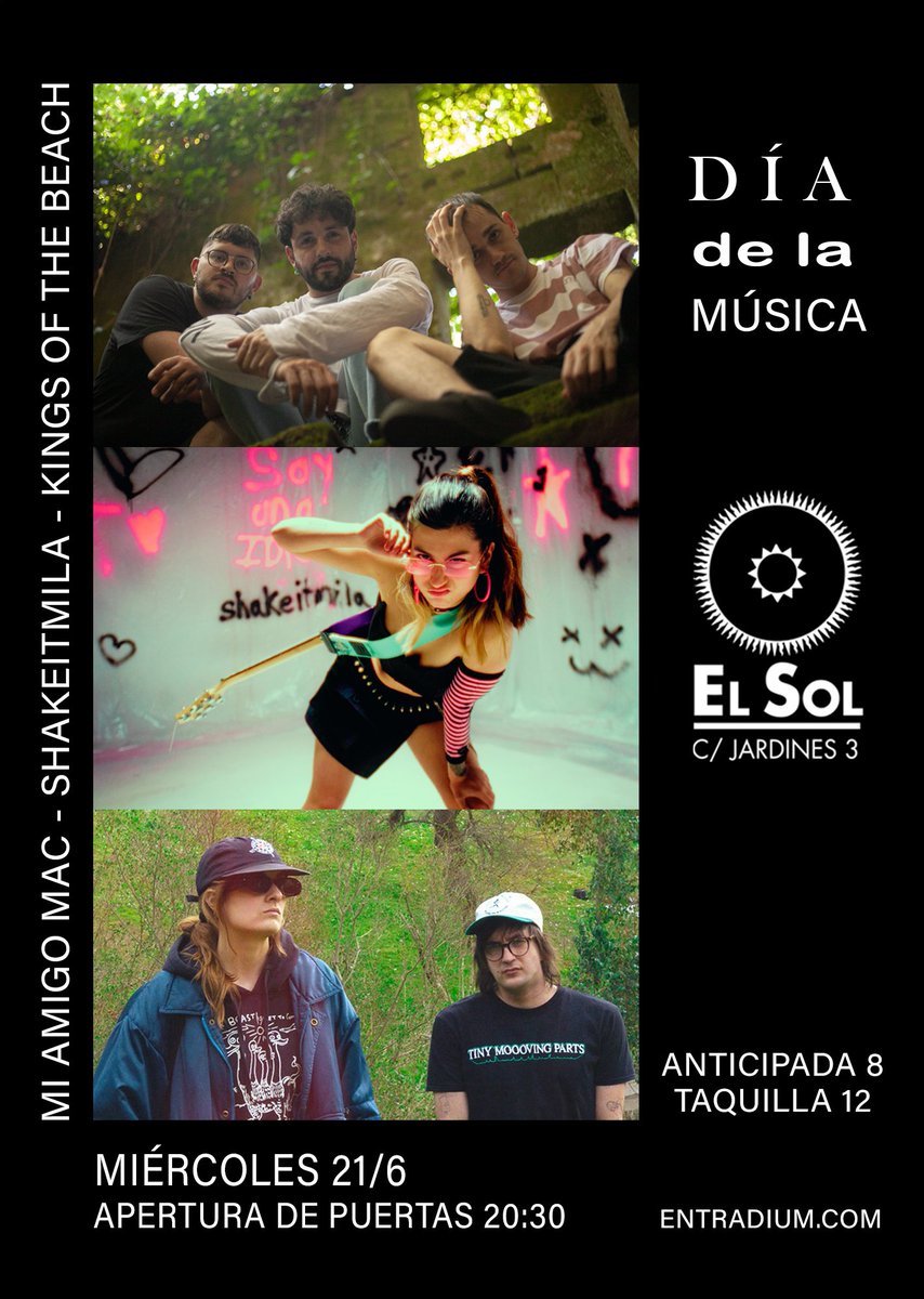 Kings Of The Beach (@kotbvigo) on Twitter photo Poco se habla de que en una semana presentamos disco en MADRID, en <a href="/salaelsol/">Sala El Sol</a> con <a href="/shakeitmila/">shakeitmila</a> y <a href="/miamigomac3/">mi amigo mac</a>
ENTRADAS entradium.com/events/dia-de-… Poco se habla de que en una semana presentamos disco en MADRID, en <a href="/salaelsol/">Sala El Sol</a> con <a href="/shakeitmila/">shakeitmila</a> y <a href="/miamigomac3/">mi amigo mac</a>
ENTRADAS entradium.com/events/dia-de-…