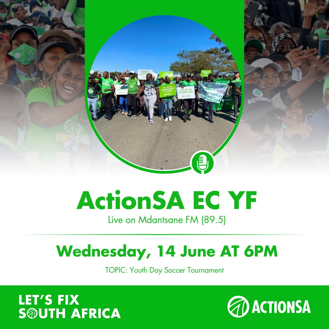 Catch the ActionSA Eastern Cape Youth Forum team this evening on Mdantsane FM @ 6 PM 💚‼️
<a href="/Action4SA/">ActionSA</a> <a href="/ActionSA_EC/">ActionSA Eastern Cape</a> <a href="/ActionSA_Youth/">ActionSA Youth Forum</a> <a href="/ActionSA_BCM/">ActionSA Buffalo City</a> <a href="/HermanMashaba/">Herman Mashaba</a> <a href="/AtholT/">Athol Trollip</a>