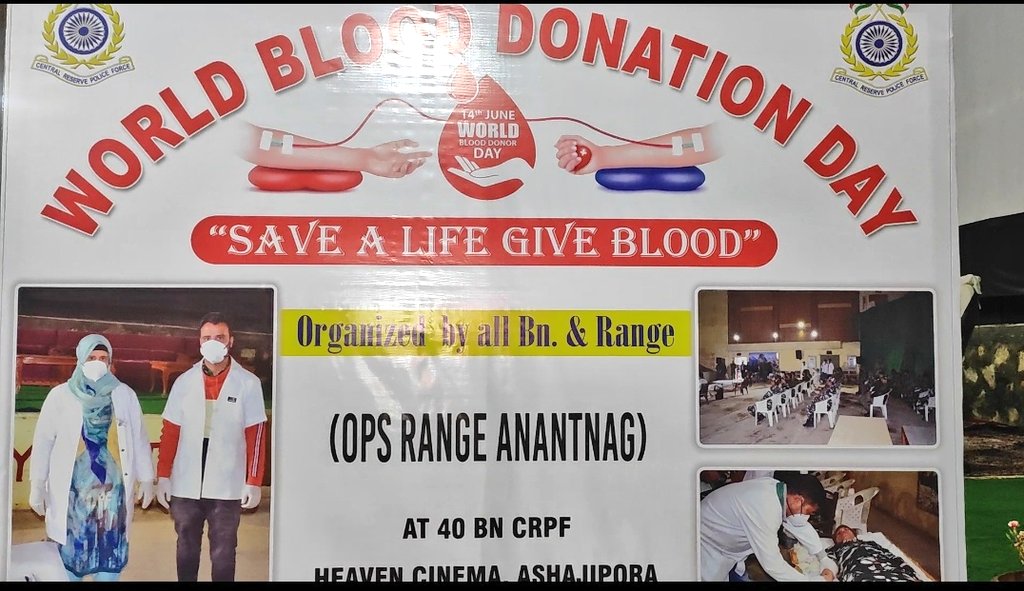 rohil_bashir's tweet photo. #In_Pics 
On the occasion of World #BloodDonation day, @crpfindia 40BN organized a Blood donation camp at battalion HQ in #anantnag #South_Kashmir, DIG south CRPF, other officers &amp; jawans donated blood for humanity. @SudarshanNewsTV
@KOSCRPF @crpf_srinagar @CRPFmadadgaar https://t.co/StgP9Tjwmy
