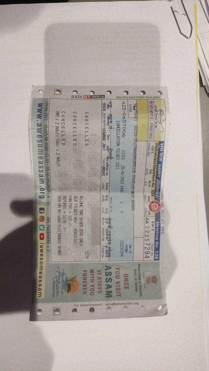 1998rishu's tweet photo. INDIAN RAILWAY
Kindly refund my counter ticket cancelled who was paid with Debit card
Phn no. 9007999658
Customer care is not able to help me
#IndianRailways
#easternrailway
#southeasternrailway 

#ministryofrailway 

#AshwiniVaishnaw https://t.co/aw6iG2C9aV