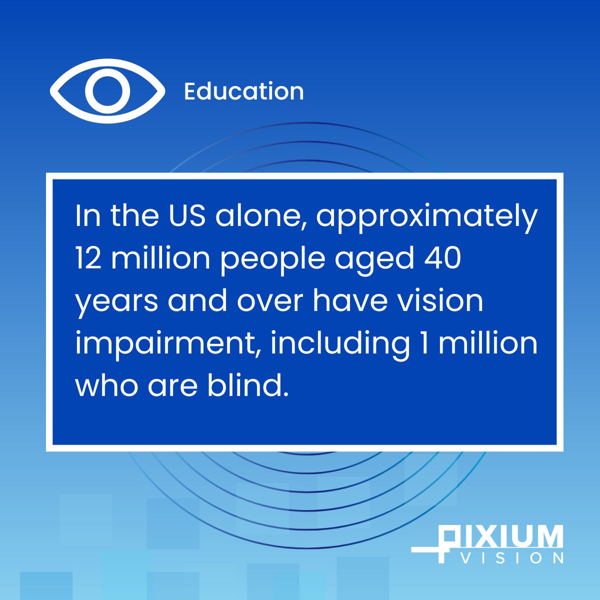 The CDC reports that in the US alone,  approximately 12 million people aged 40 years and over have vision  impairment, including 1 million who are blind.

#eyehealth #opthalmology #neuroscience