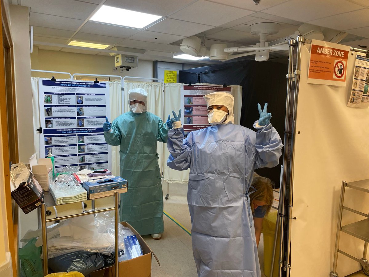 Members of the Infection Prevention Team on a national training day learning the correct process and PPE for HCID (high consequence infectious diseases) in order to facilitate local training. @LeedsHospitals @LTHTCorpNurse @IPS_Yorkshire @HCID_training