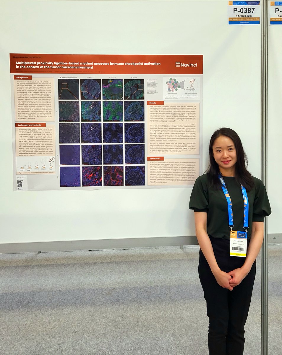 #EACR2023 is in full swing!
Today, Eva presents poster: "Multiplexed proximity ligation-based method uncovers immune checkpoint activation in the context of the tumor microenvironment" in #immunotherapy (topic #Immunecheckpoints). Digital copy here: navinci.se/eacr2023/