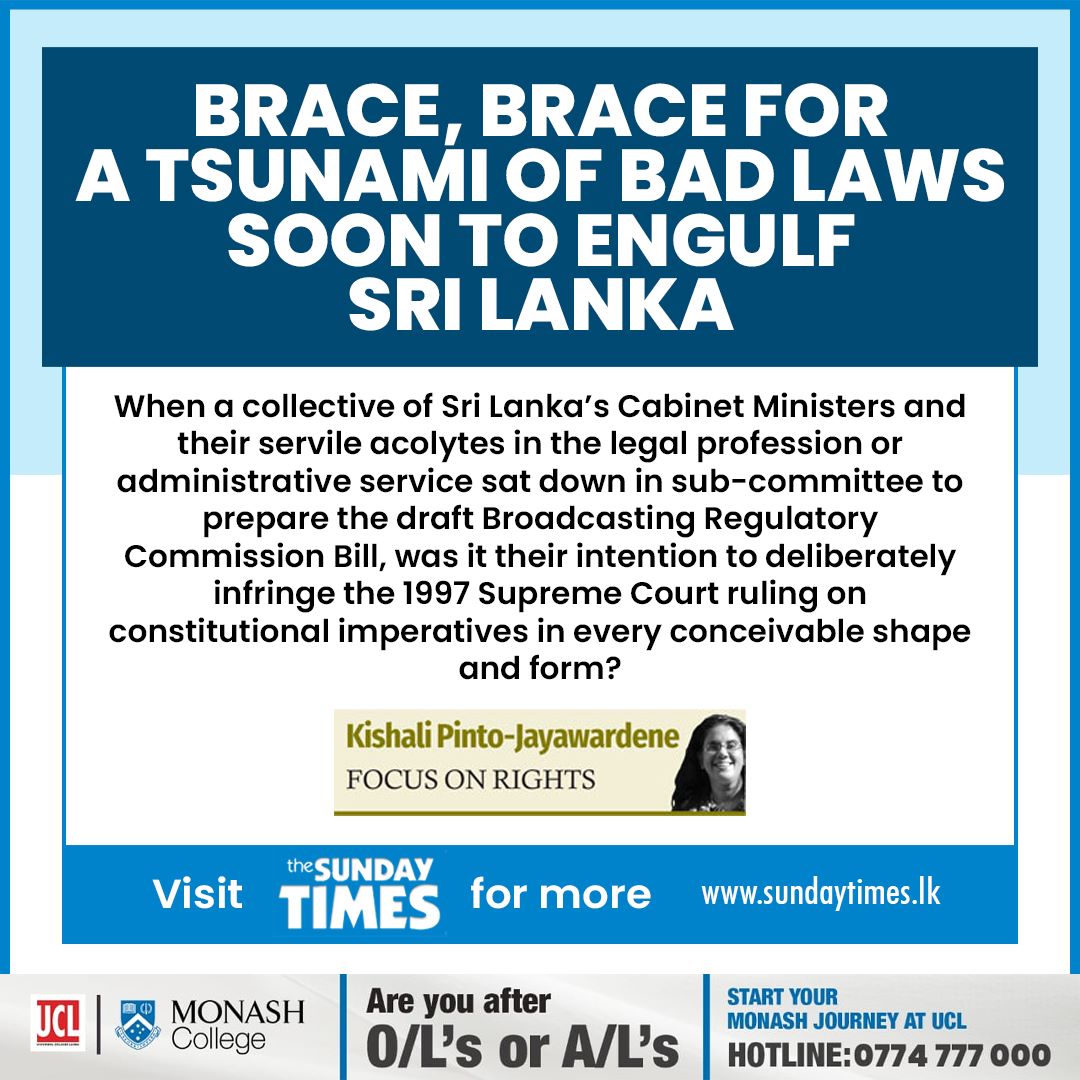 Brace, brace for a tsunami of bad laws soon to engulf Sri Lanka
https://t.co/NyeLSKPjbd https://t.co/fstAzFhUnr