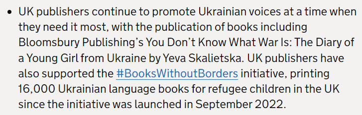 LouisMMCoiffait's tweet photo. Nice to see London Book Fair and some of publishers' efforts to support Ukraine feature in the Sector Vision https://t.co/sKrYDNJqBm #CreativeIndustries #BooksWithoutBorders #LBF23 https://t.co/FfSfmHf7hu