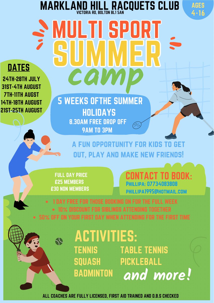 Now taking bookings for our summer multi sport camps 🎾🏓🏸 contact 07734083808 to book
