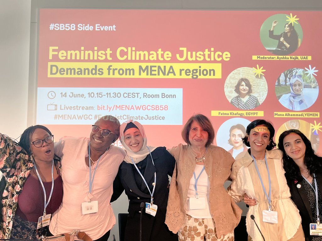 WGC_Climate's tweet photo. Missed this incredible conversation highlighting #feminist leadership and #FeministClimateJustice demands from the MENA region this morning? ๐๐ฟ๐ช๐พโ๐พ
๐บ Catch up on the link below and share!
Youtube: https://t.co/JrhHRMHFPeโฆ
#BonnClimateConference #MENAFeminists #MENAWGC https://t.co/uEQxp1Be5J