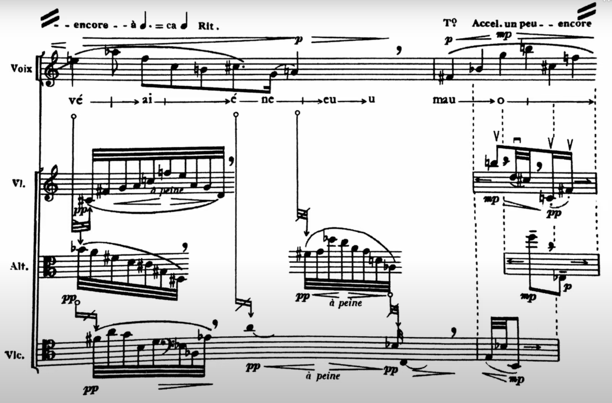 carolinefrmus's tweet photo. Betsy #Jolas, from Quatuor II (coloratura soprano, violin, viola and cello, 1964) - I've been a fan of hers since discovering this piece as a student @NotationIsGreat https://t.co/h6cDy4IQIe