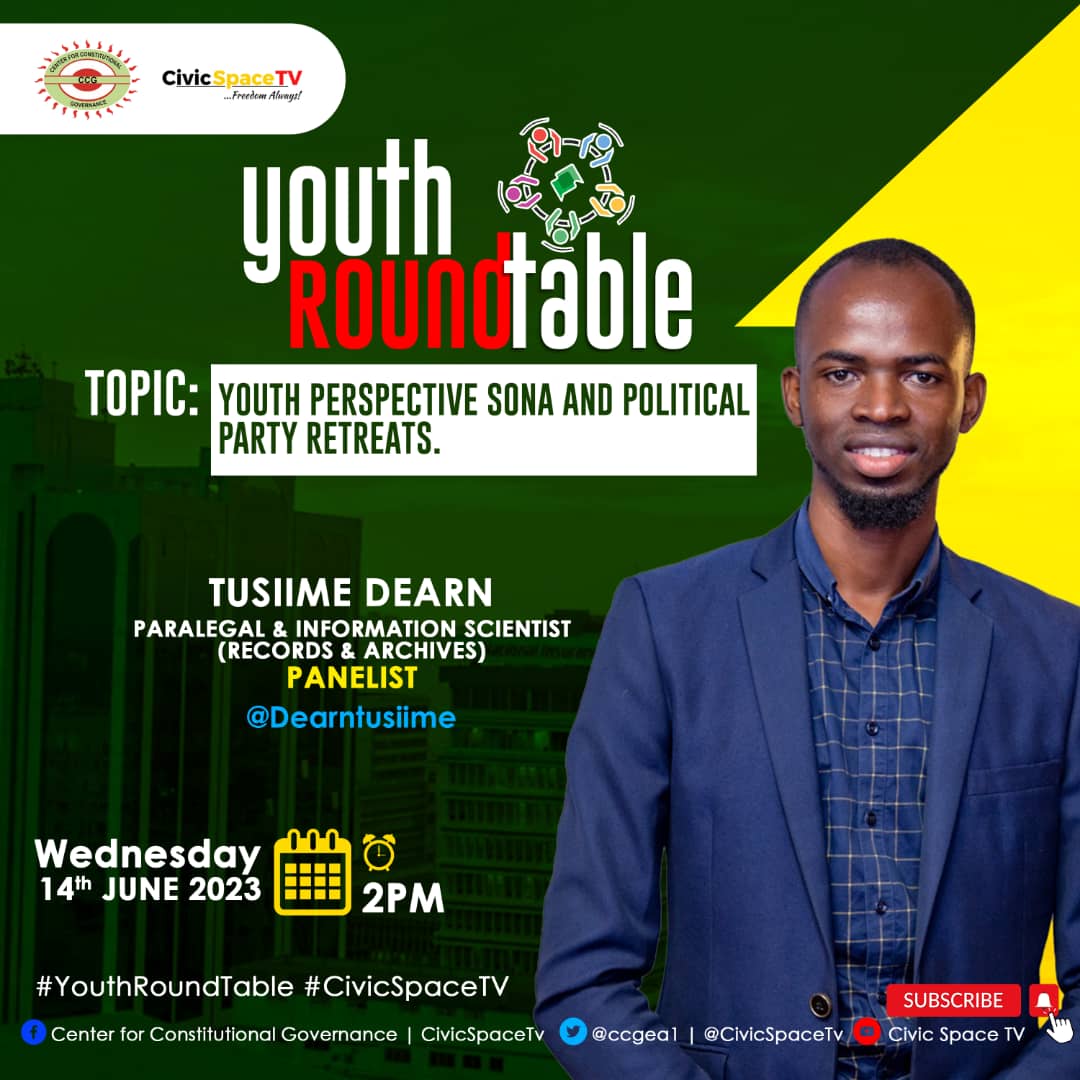 This afternoon i will be hosted by @DrakeOnen 
  #YouthRoundTable today at 2pm with panelists;  
@KiibiraD
, 
@Dorothee_01
,  
@WatmonDerrick
, 
@dearntusiime

@ccgea1

#CivicSpaceTv