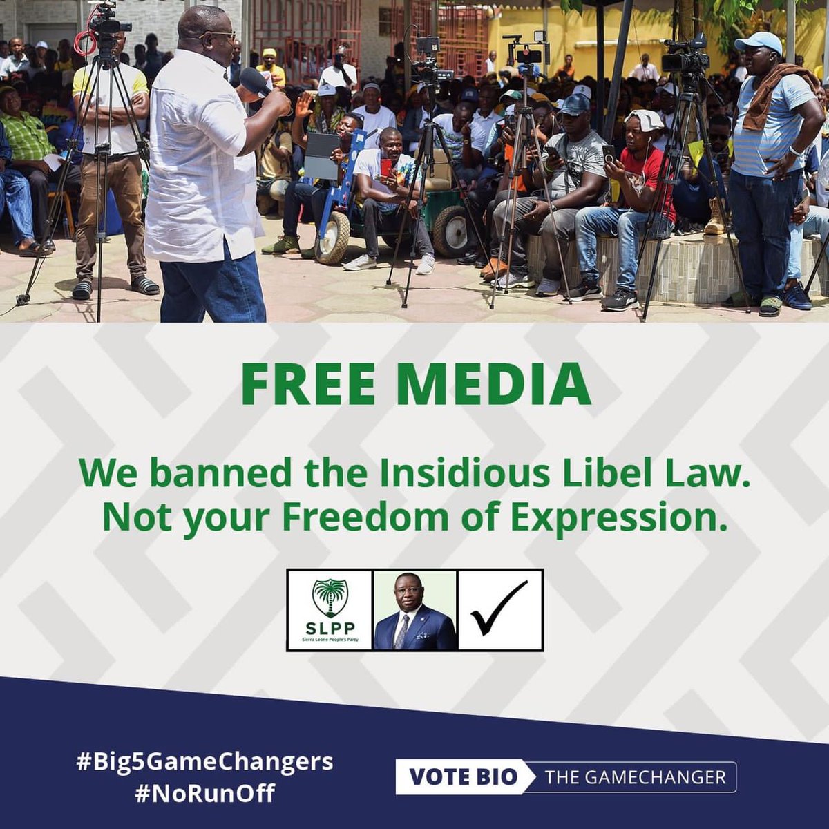 Freedom of speech and free media is critically important for promoting a transparent and safe society, and a leader that encourages free media is a true champion of democracy. 

#GameChanger
#SierraLeone #SLPPDelivers #SierraLeoneDecides2023 #5MoreYears #OneCountryOnePeople