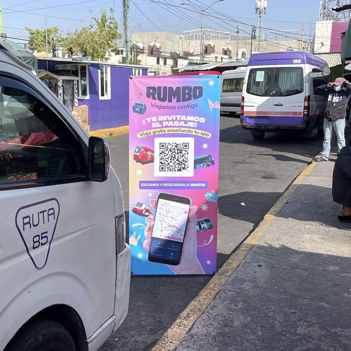 mytransport's tweet photo. Making @RumboApp unmissable in Mexico City! 👀 We visited a public transport hub, talking to commuters about their experiences, and how our public transport app can help. We even gave new users a free ride! 🎫🚐 Have you seen Rumbo in the wild? 🇲🇽 https://t.co/oFMdXMHkvi