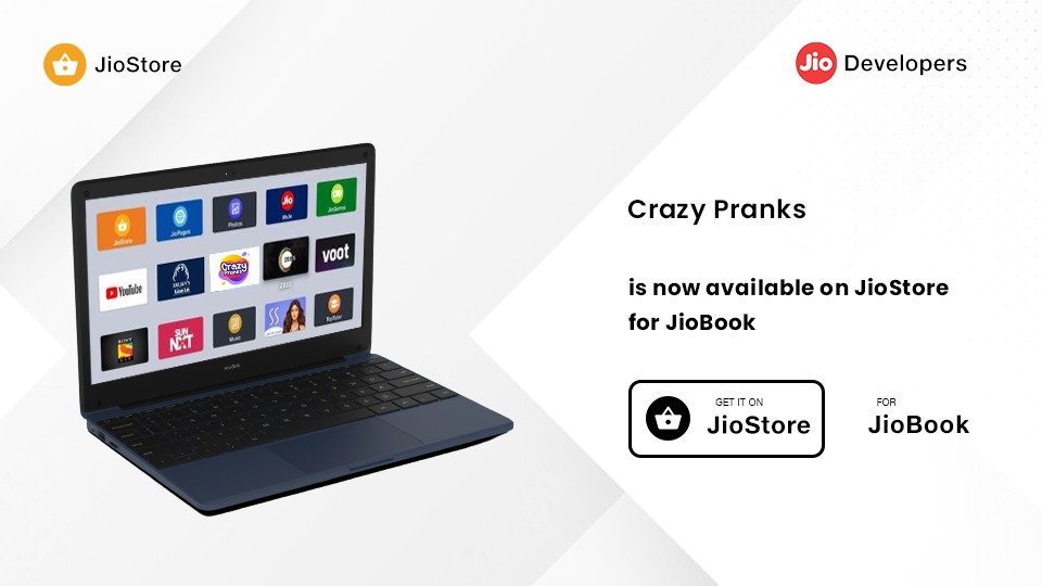 Excited to share that our JioDevelopers GrowthPad Program's, Crazy Pranks App is now available on JioStore for JioBook device users across India.

#Jio #JioDevelopers #JioBook #JioStore #CrazyPranks #GrowthPad #Startups #DeveloperCommunity #Reliance #Apps #BuildforBharat