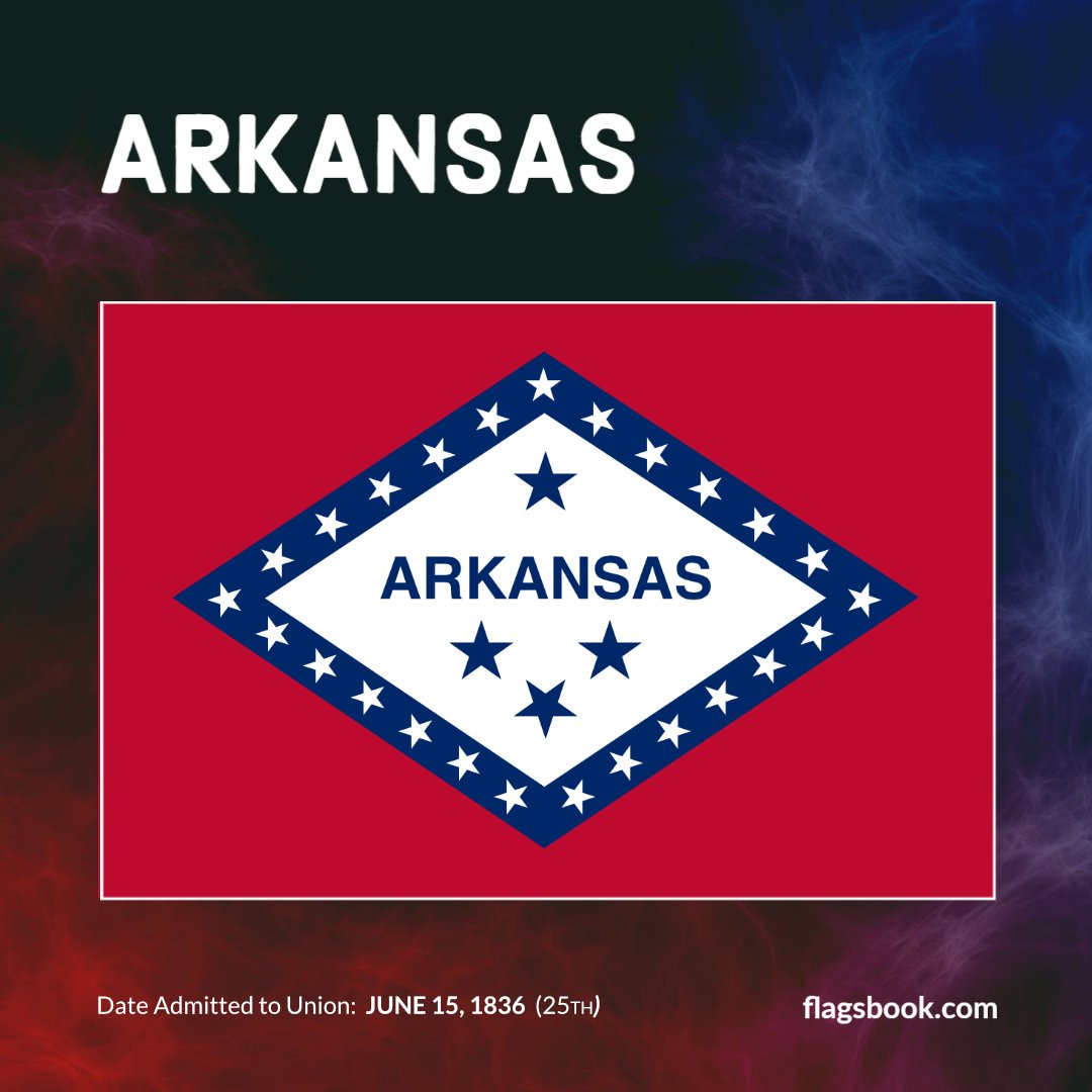 State flag of Arkansas
The Natural State

#Arkansas #worldflags #usaflags #usflags #fiftystates #fiftystatesflags #50states #flagsbook #flagoftheday #dailyflag #todaysflag #flag #flags #learnflags #25thstate #AR #Ark #LittleRock #naturalstate #ozarks #Fayetteville #Arkansan