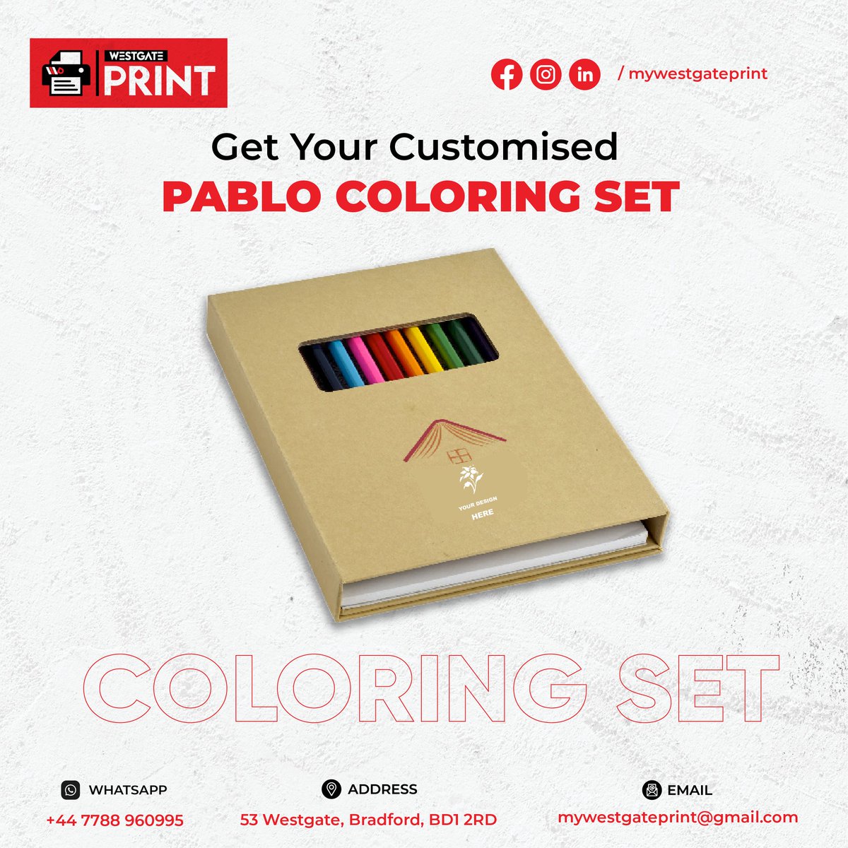 Unleash your imagination with our custom Pablo Coloring Set. Place your order today and experience endless artistic possibilities!

#mailboxesetc #westgateprint_BradFord #uk #FastPrint_Bradford #WestgatePrintBradford #PabloColoringSet #CustomPrinting #OrderNow