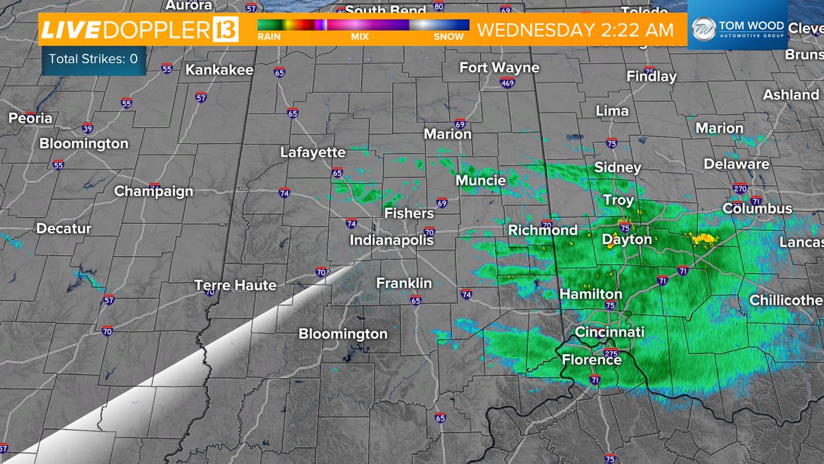 Light rain still showing up on radar this morning but a mainly dry day ahead. #13sunrise.
 #13weather #inwx @WTHRcom