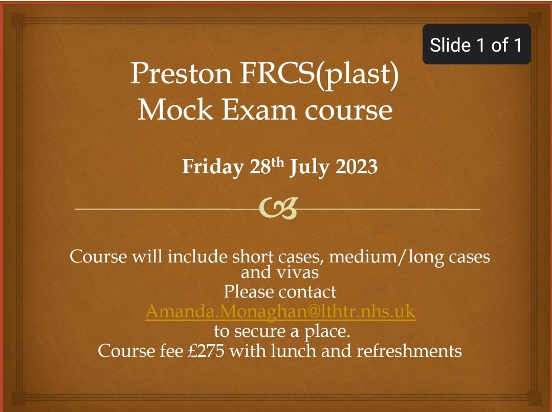 <a href="/PLASTAUK/">PLASTA</a> <a href="/BAPRASvoice/">BAPRASvoice</a> <a href="/BAAPSMedia/">BAAPS</a> <a href="/IRadotra/">Ishan Radotra</a> <a href="/Kavit_Amin/">Kavit Amin</a> <a href="/NikitaJoji/">Nikita Joji</a> 
Confirmed this course for those taking the FRCS Plast this time....

#Training #teamplastics