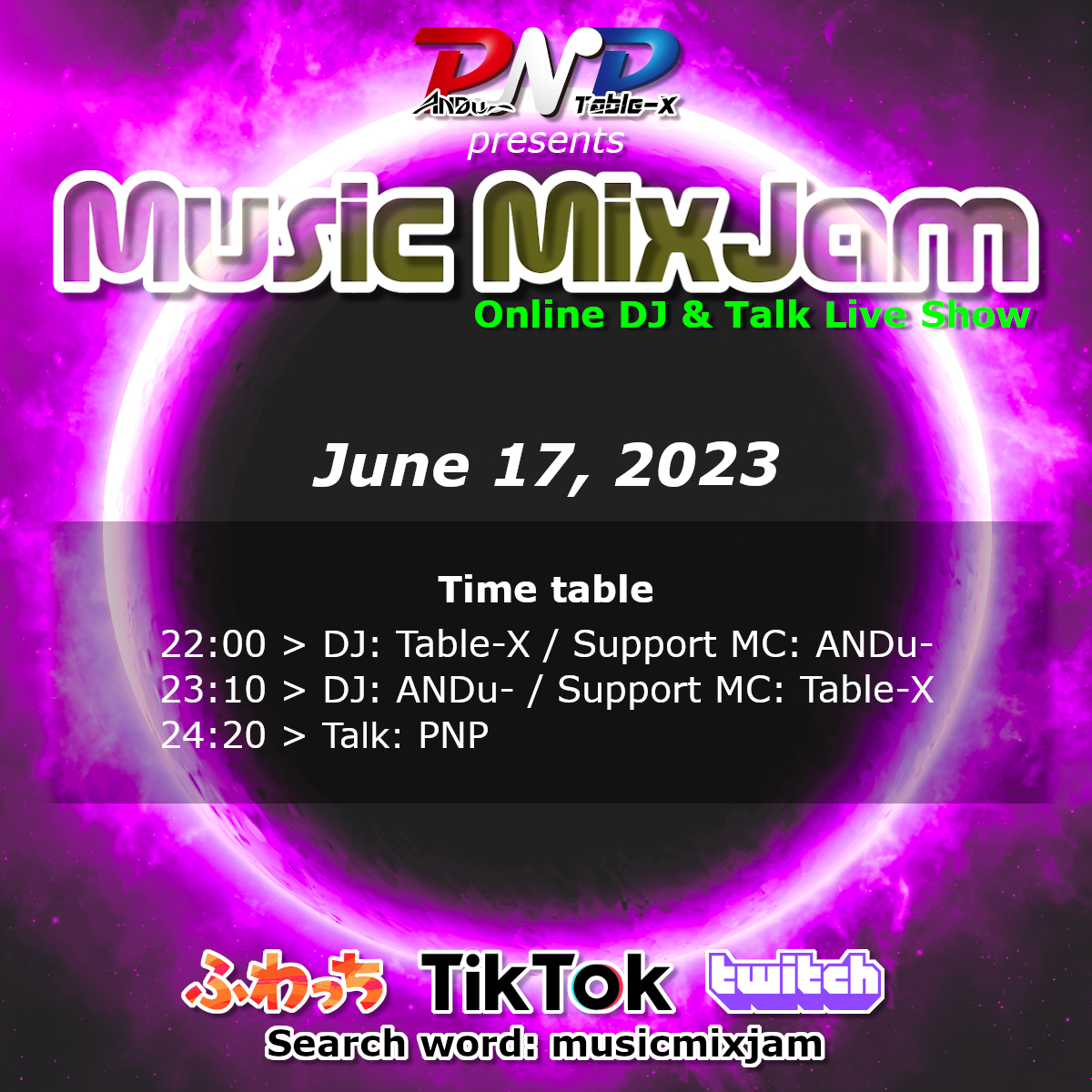 ProjectNoPlan's tweet photo. 2023年6月17日(土)
📡22時(JST)から2時間半
PNP(ANDu- &amp; Table-X)が中継で🍺お酒と🎧DJと🎤緩いトークを交えての#livestream

#musicmixjam #mmj #dj #dancemusic #clubmusic
#pnp #projectnoplan https://t.co/brW5e8q46q